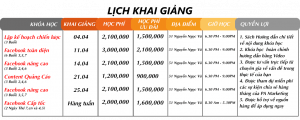 lịch khai giảng các khóa học tháng 4