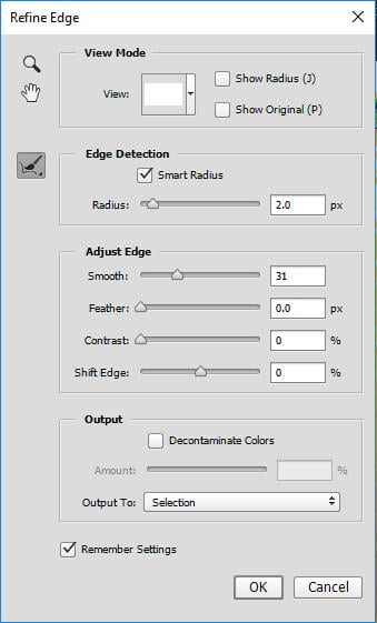 Các tùy chỉnh trong Refine Edge