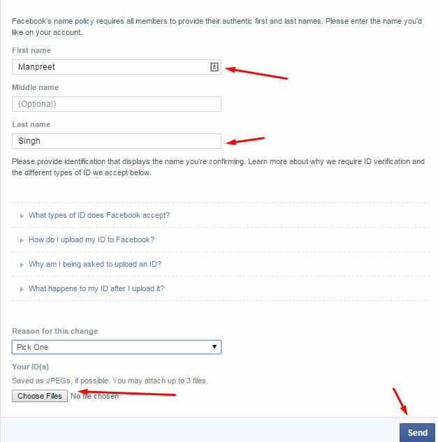 Thay đổi tên Facebook khi bị giới hạn